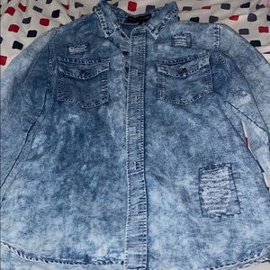 Distressed Denim Button-Up Shirt